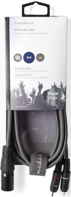 COTH15200GY15, Balansirani audio kabl, XLR 3-pinski muški, 2x RCA muški, Niklovani, 1,50 m, PVC