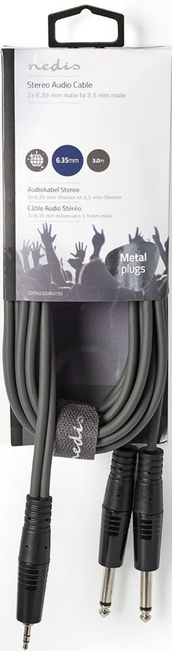 COTH23200GY30, Stereo audio kabl, 2x 6,35 mm muški, 3,5 mm muški, Niklovani, 3,00 m, Okrugli, sivi