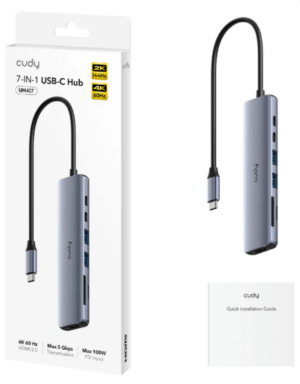 Cudy UH407 , 7-In-1 HDMI SD/TF 4K USB-C Hub, 60/144/240 Hz, 5Gps, 100W