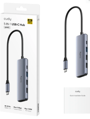Cudy UH405, 5-In-1 HDMI 4K USB-C Hub 30/60/120 Hz, 5Gps, 100W