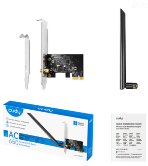 Cudy WE650,AC650  Bezicni PCI-E adapter sa dva opsega, 433 Mbps + 200 Mbps ,Dual-Band Wi-Fi 5