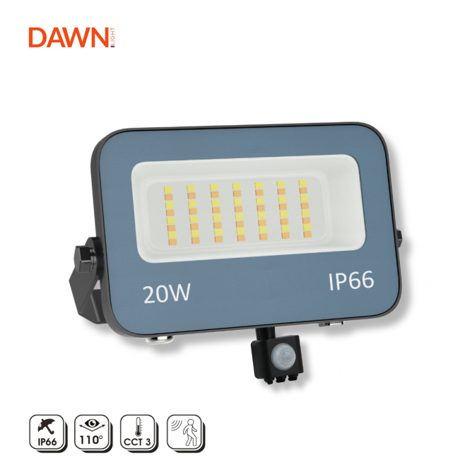 DAWN LED REFLEKTOR SENZOR GN-FL913S-20W CCT 1600lm 110° IP66