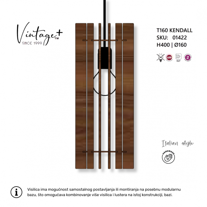 VINTAGE KENDALL T160 VISILICA 1*E27 (O 160 mm, h-400 mm) – SKU01422