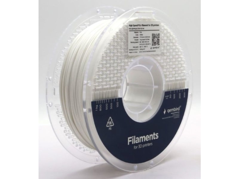 GEMBIRD 3DP-PLA1.75HY-01-W PLA filament velike brzine za 3D stampac 1.75mm, kotur 1KG WHITE