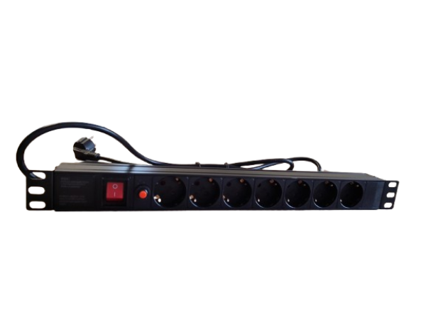 Razvodni PDU za rack sa 7 utičnih mesta1U aluminijum, 2m kabl