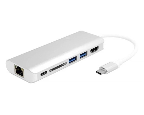 Adapter konvertor TIP C na 2xUSB 3.0+TIP C+RJ45