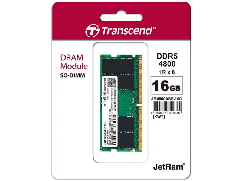 TRANSCEND SODIMM DDR5, 16GB, 4.800MHz (JM4800ASE-16G)