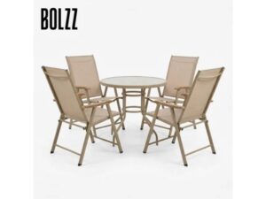Bolzz BAŠTENSKA GARNITURA SET 4 STOLICE + STO BEŽ