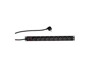 SCHRACK 19'' Nap. panel 9xSCHUKO+On/Off, 1HU, ALU, kabl 2m, crn ALU profil