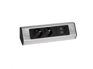 BACHMANN CASIA Kuhinjinska ugaona utičnica ALU,2xšuk,1xUSB A/C charger,srebrna