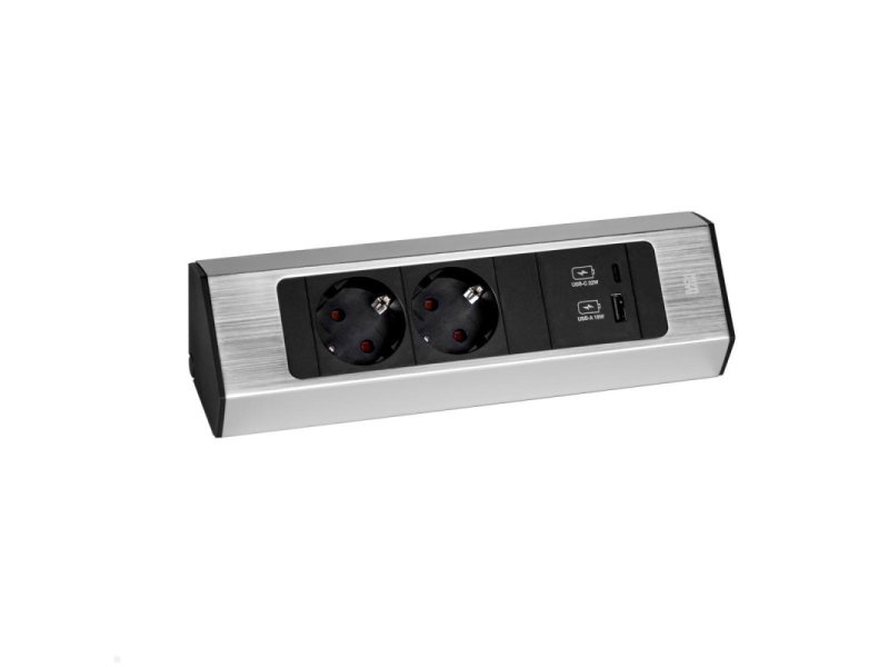 BACHMANN CASIA Kuhinjinska ugaona utičnica ALU,2xšuk,1xUSB A/C charger,srebrna
