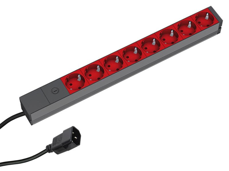BACHMANN PDU Basic ALU 19” 1U 8xšuko crveni, osigur.10A, ulaz C14, 2m