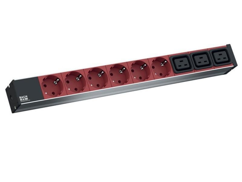 BACHMANN PDU Basic ALU 19”1U,6xšuko crveni+3xC19,ulaz C20,16A,kabl 2m
