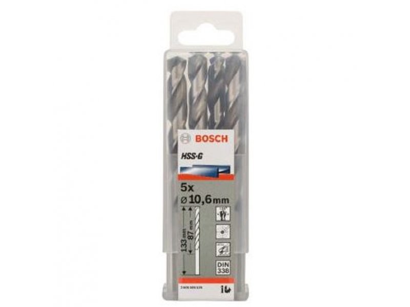 BOSCH Burgija za metal HSS-G, DIN 338 10,6 x 87 x 133 mm pakovanje od 5 komada