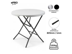 EPRO Garden sklopivi baštenski sto Ø80 74cm, metal-plastika