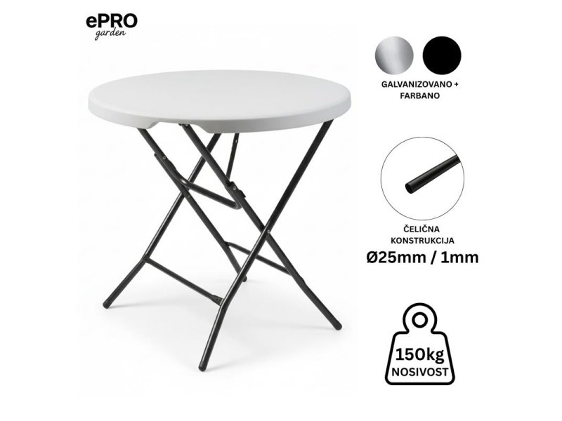EPRO Garden sklopivi baštenski sto Ø80 74cm, metal-plastika