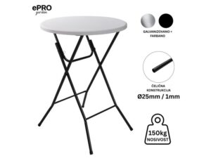 EPRO Garden sklopivi baštenski barski sto Ø80 110cm, metal-plastika