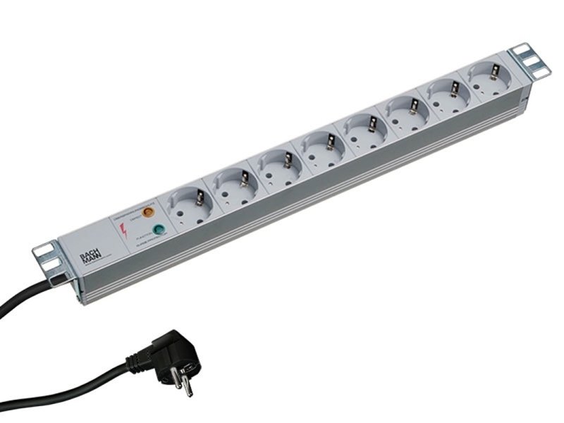 BACHMANN PDU Basic ALU 19” 1U 8xšuko sa prenap.zaštitom 16A, kabl 2m