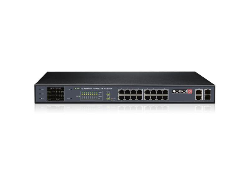 PROVISION POES-16250CL+2G+2SFP 16 Dovnlink 10 / 100Mbps + 2 SFP porta 250V PoE prekidač sa CCTV režimom