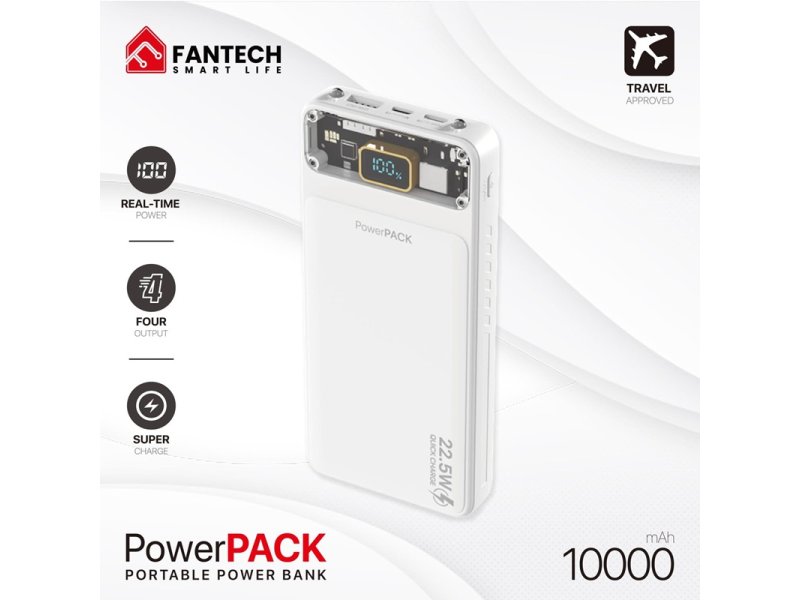 FANTECH Power bank Prenosiva baterija T1 10000mAh QC, PD, 22.5W beli