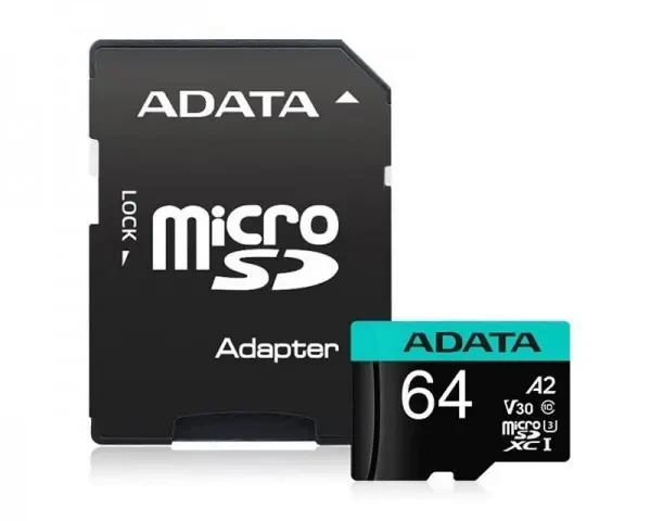 Micro SDXC 64GB A-Data Class 10 + adapter 100/80 MB/s AUSDX64GUI3V30SA2-RA1