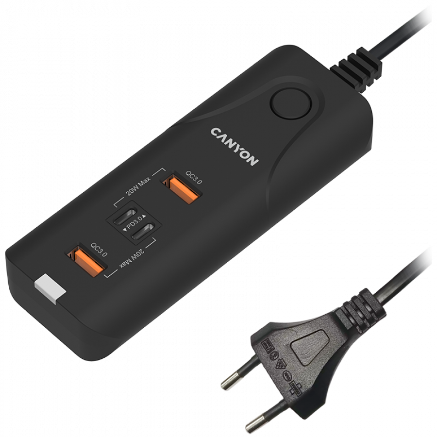 CANYON charger H-10 PD 20W QC 3.0 18W 2USB-A 2USB-C Desk Black