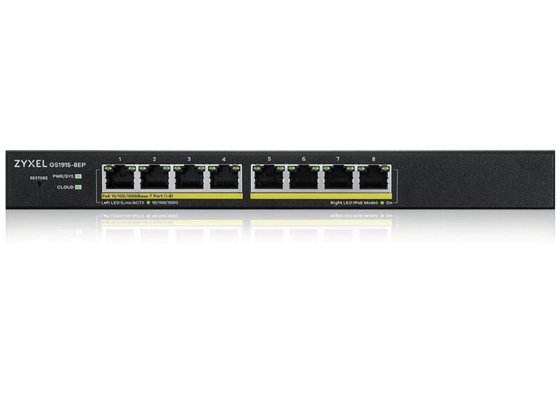 Zyxel GS1915-8EP,PoE 8portGbESmart Switch,60W 802.3at, desk