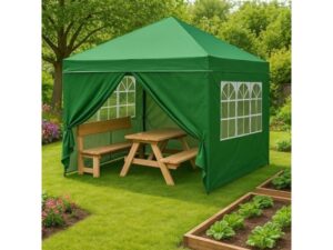 MultiGarden Baštenski šator/paviljon 3 × 3 m, automatski rasklopiv, zeleni, sa 4 bočne stranice