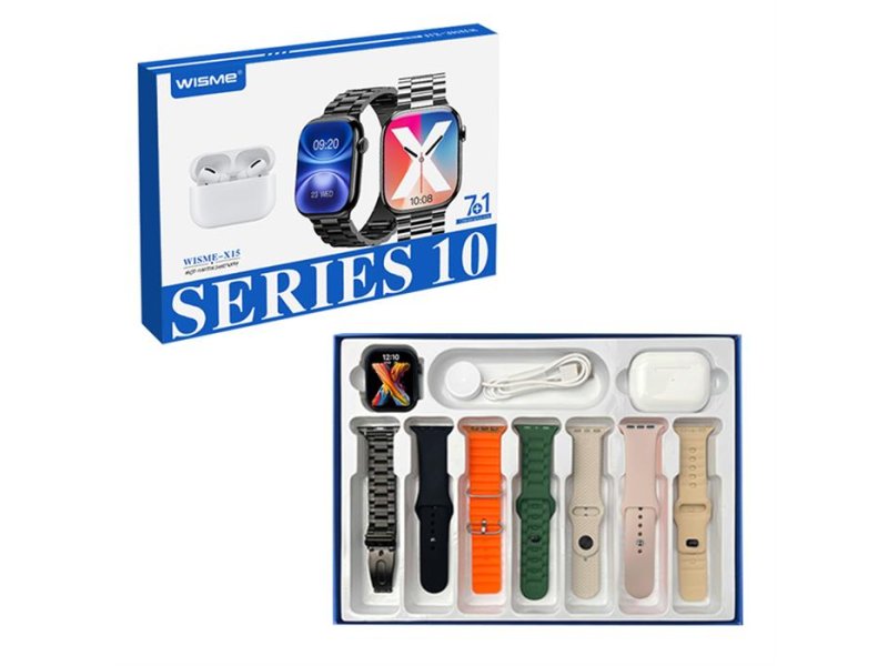 MS MOBILE WISME-X15 Smart Watch crni (7 narukvica) i Bluetooth slušalice
