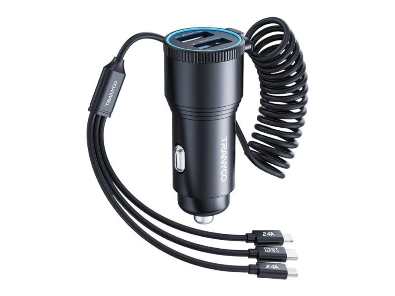 TRANYOO T-C23 Auto punjač 2x USB, 3/1 kabl, 30W