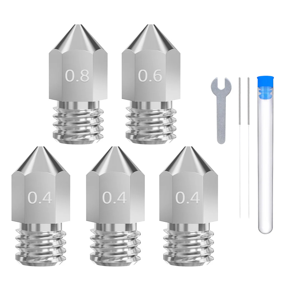 Neptune 4/4 Pro Multi-size hardened steel nozzle pack (3pcs 0.4mm, 1pc 0.6mm, 1pc 0.8mm)