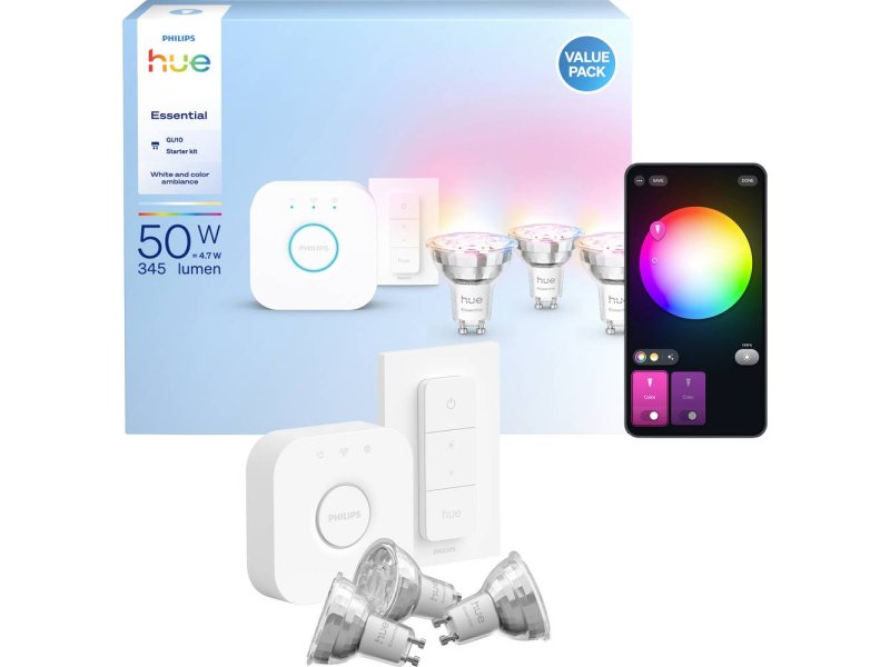 PHILIPS HUE ESENTIAL LED SIJALICA WCA 345 GU10 SET 3/1+ BRIDGE + DIMER SWITCH ,929004235709,