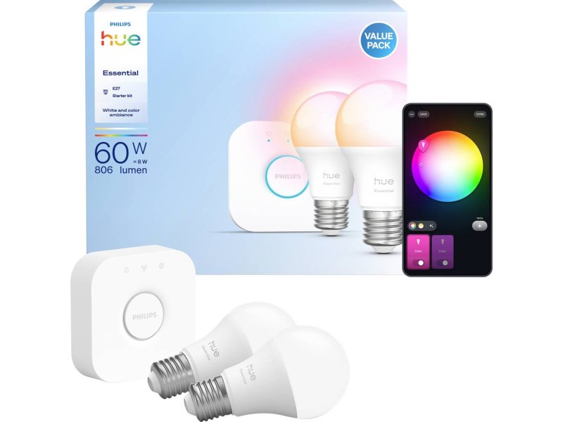 PHILIPS HUE ESENTIAL SIJALICA WCA 806 A60 E27 SET 2/1 + BRIDGE,929004235409