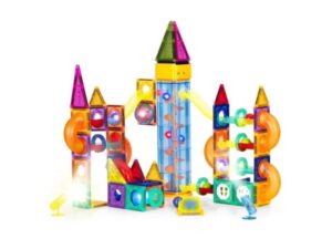 ECO TOYS Magnetni svetleci set blokova sa stazom za kuglice, 134 dela