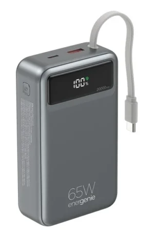 PB20-PD65-LCD-01 Gembird Powerbank od 65W  za brzo punjenje sa integrisanim kablovima, 20000 mAh
