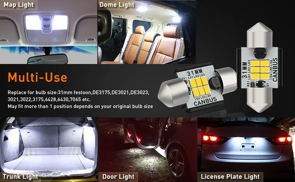 AUXITO DE3175 LED sijalice 6000K CANBUS 3021 3175 31mm-6P-BLACK-W2