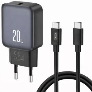 XO L153 USB Tip C kućni punjač 20W PD + Tip C kabl crni