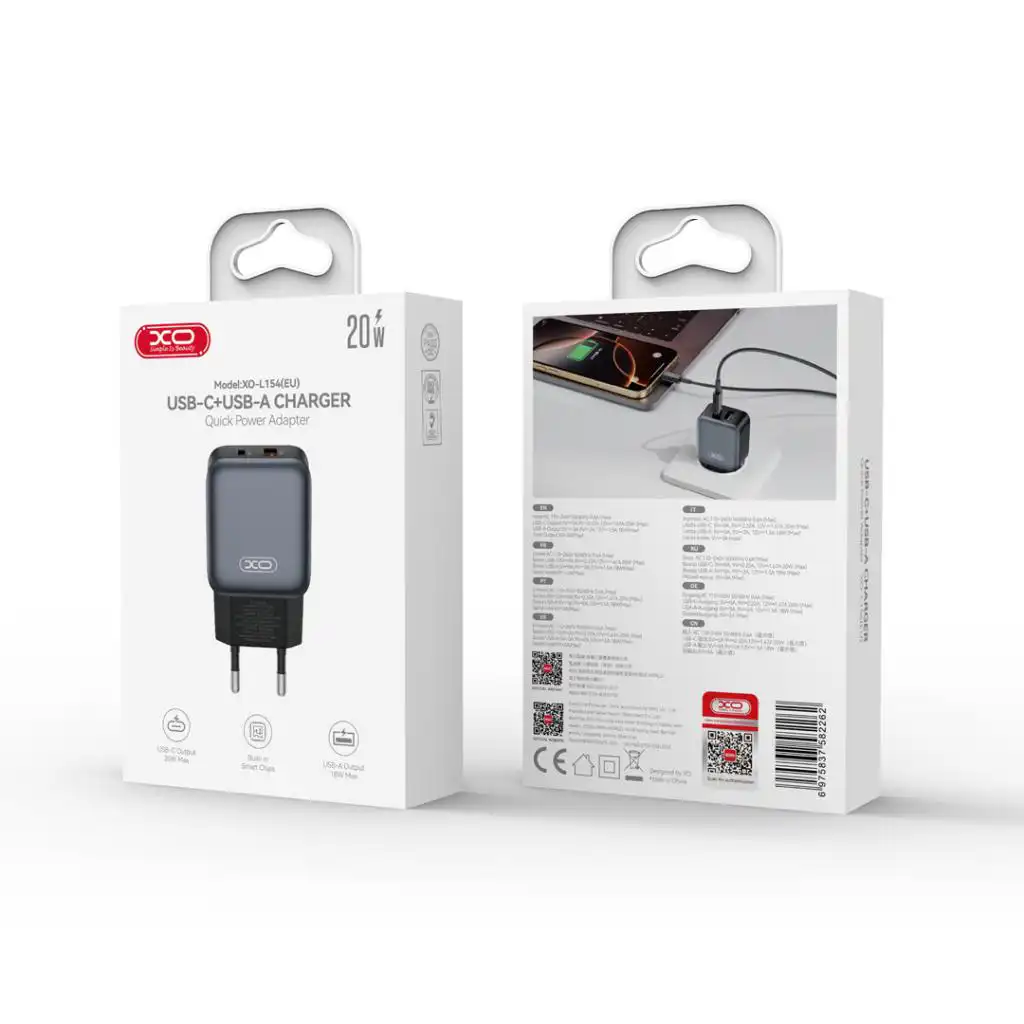 XO L154 kućni punjač PD 20W – USBTip C + Tip C kabl