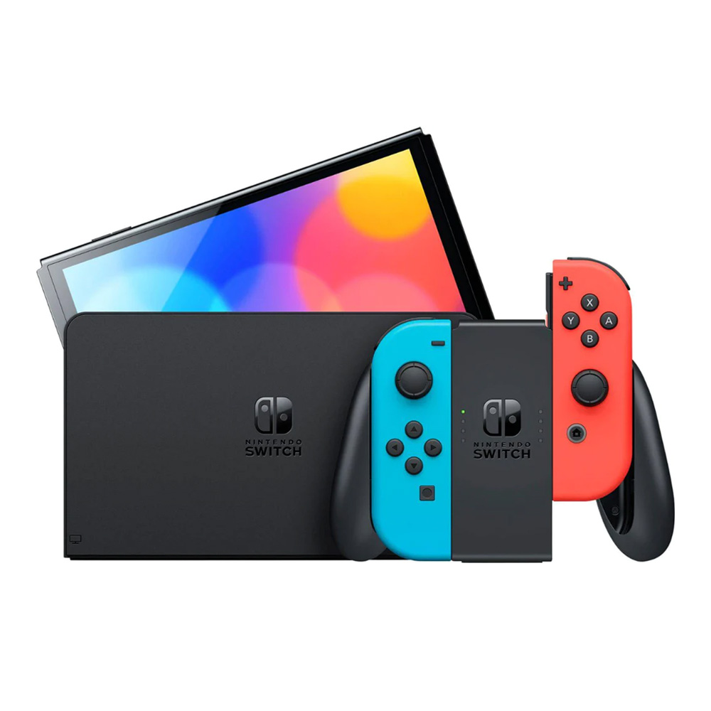 Nintendo Switch Console (OLED Model) Neon Red and Blue