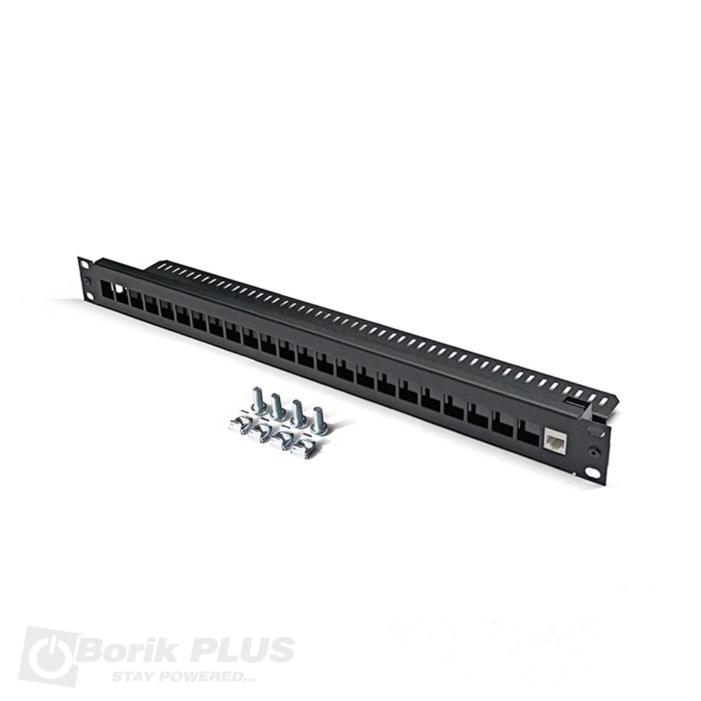 Patch panel za 24 modula RJ45 za rek 19′ CRNI