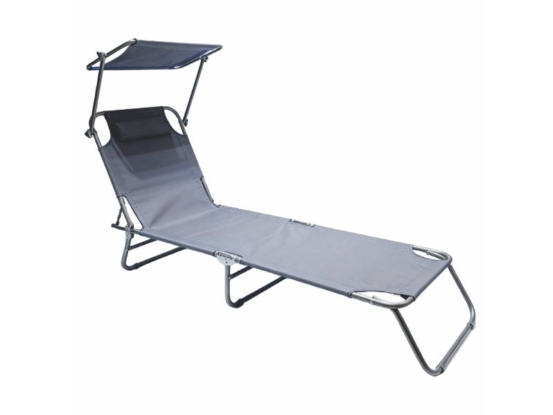 GARDEN LIFE Baštenska ležaljka sklopiva sa jastukom i zaštitom od sunca tamno siva 187 x 55 x 27cm OUTLET