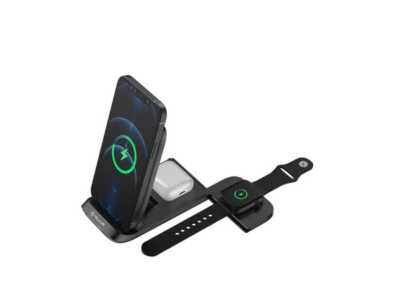 Tellur PUNJAČ STRUJNI WIRELESS TELLUR 3IN1 QI 15W SAVITLJIV CRNI