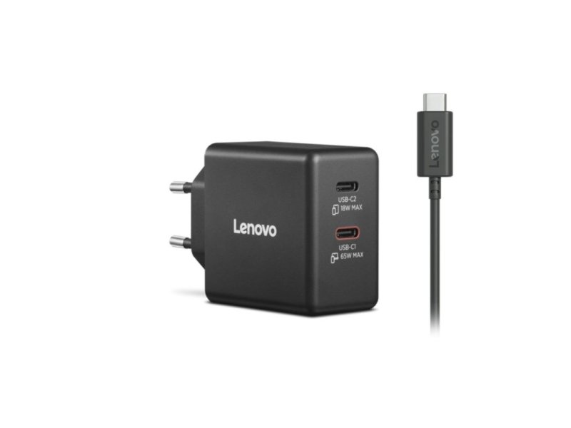 LENOVO Dual USB-C 65W GaN punjač crni