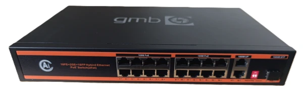 POE-FS1018PS1 GMB Switch, IEEE802.3af/at 16 PoE 10/100M, 2 UP-link 100/1000M +1 SFP