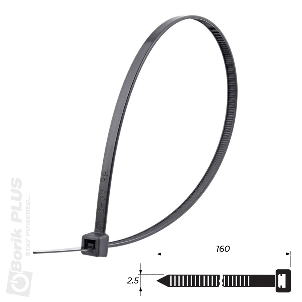 Vezice za kablove 100 kom, 160×2.5 mm CRNE
