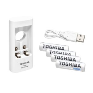 TOSHIBA USB punjač za Ni-MH akumu. AA, AAA + 4 punjiva akum. AA 2000mAh