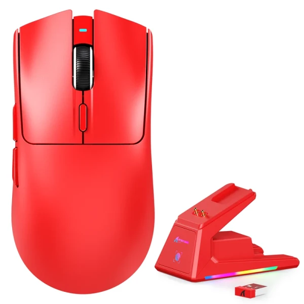 Bežični gaming miš Attack Shark X1 PAW3395PRO/40000 DPI/Omron Switches/TriMode/Red + Charging Dock
