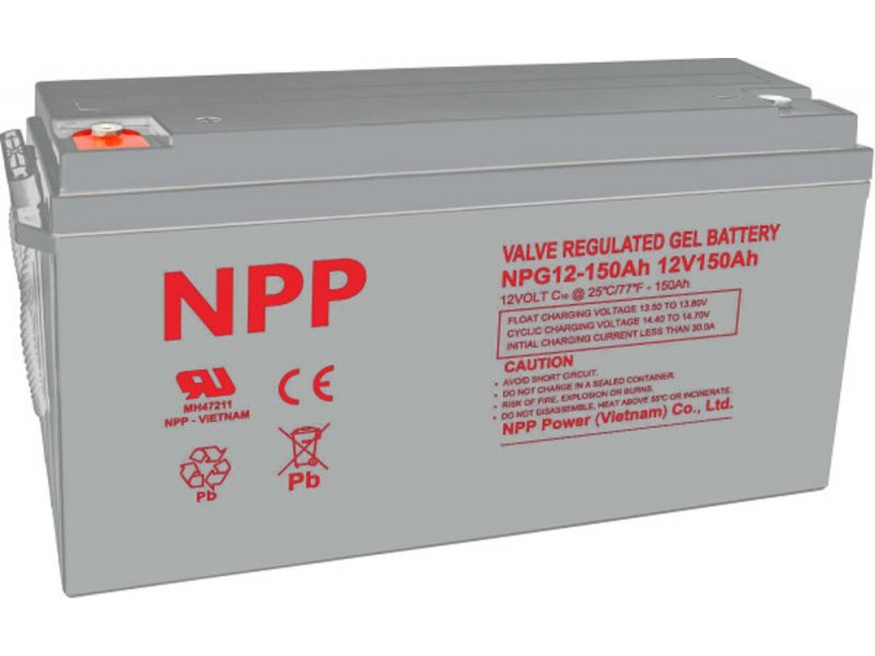 NPP NPG12V-150Ah, Gel battery, C20=150AH, T16, 485*172*240*240, 38,5KG, Light grey