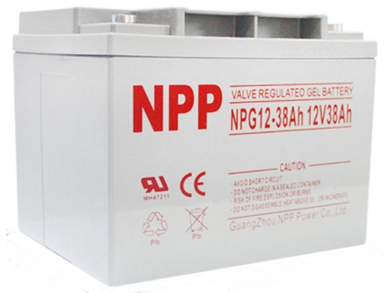 NPP NPG12V-38Ah, Gel battery, C20=38AH, T14,197*165*174*174, 11KG, Light grey