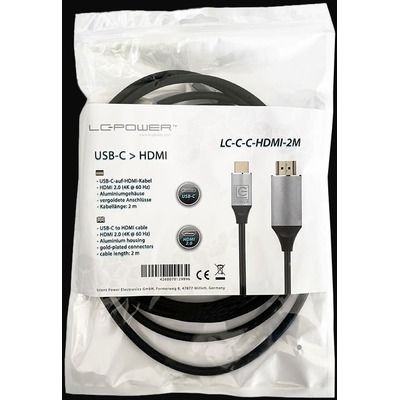 Kabl LC Power LC-C-C-HDMI-2M USB-C na HDMI2.0 4K 60Hz Alu Gold-Plated 2m